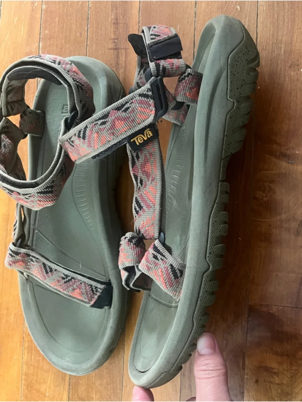 Teva Olive Green Sandals with Pink Patterned Straps